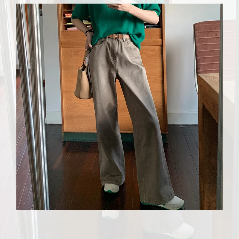 复古百搭休闲裤女时尚设计感显瘦牛仔直筒裤 QK233021/QK233027