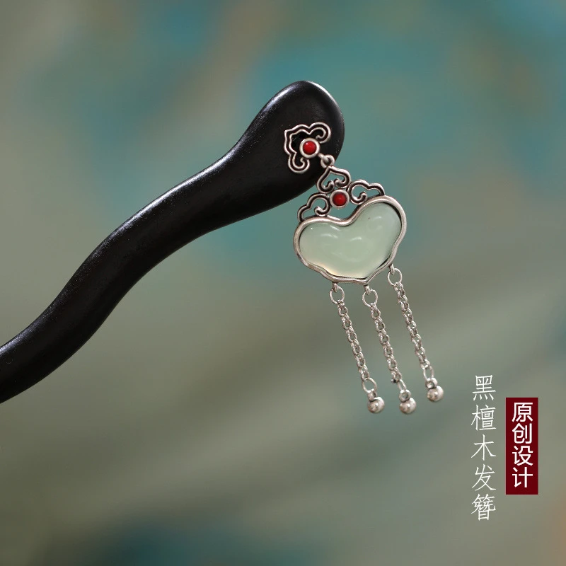 古风流苏盘发黑木簪发簪汉服头饰木质发钗气质中国风步摇簪子女