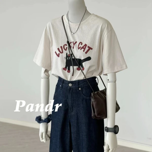 2024新款夏季休闲简约韩版短袖T恤上衣搭配牛仔裤子显瘦百搭时尚