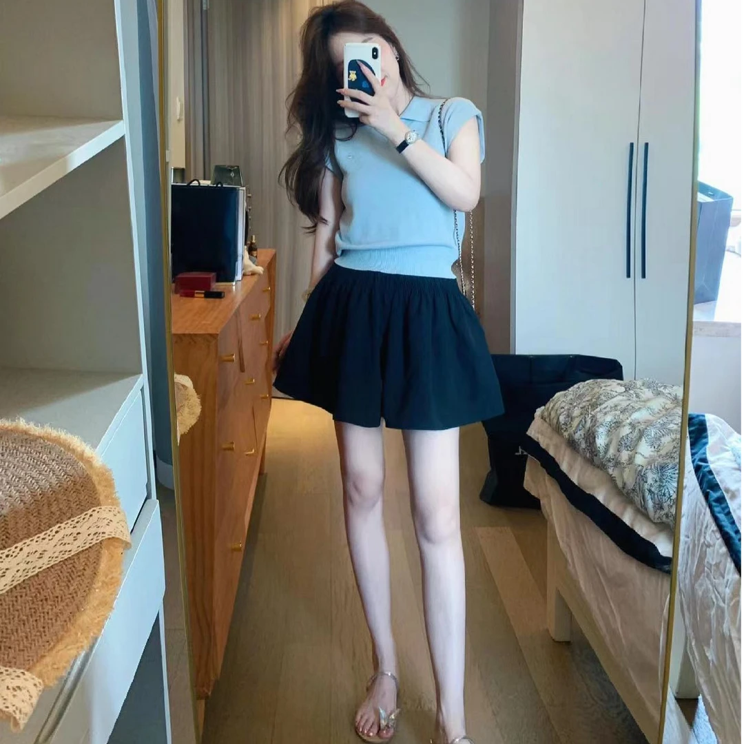 2024新款夏季休闲简约韩版短袖POLO衫上衣搭配气质时尚百搭短裤女