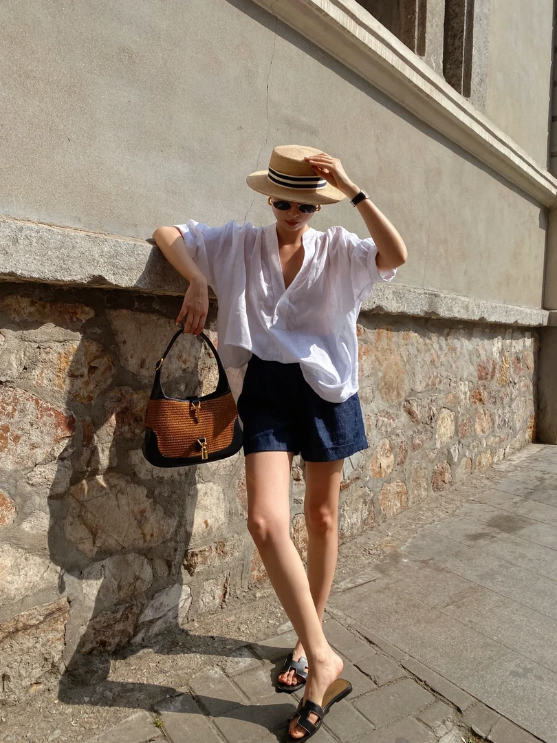 2024新款夏季休闲简约韩版衬衫搭配休闲短裤时尚百搭宽松显瘦洋气