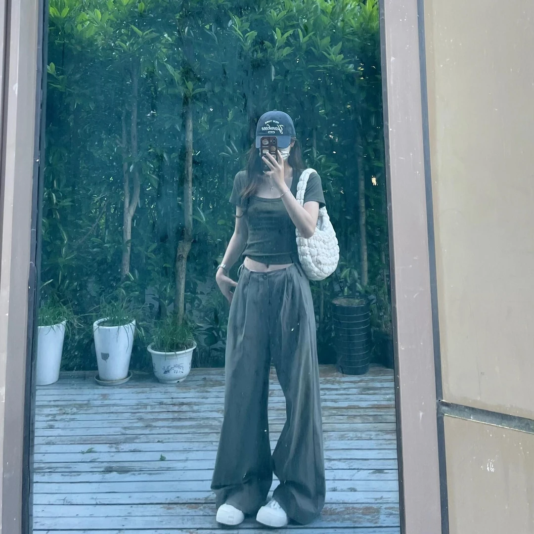 2024新款夏季休闲简约辣妹T恤上衣搭配休闲裤裤子显瘦洋气百搭