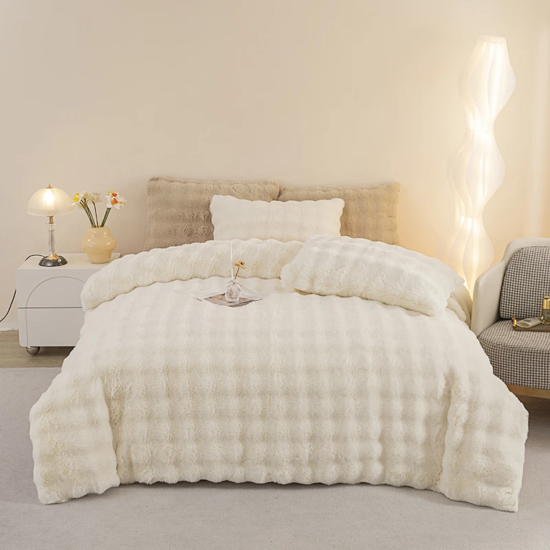 2023新款冬四件套大泡泡高克重兔兔绒兔毛绒四件套