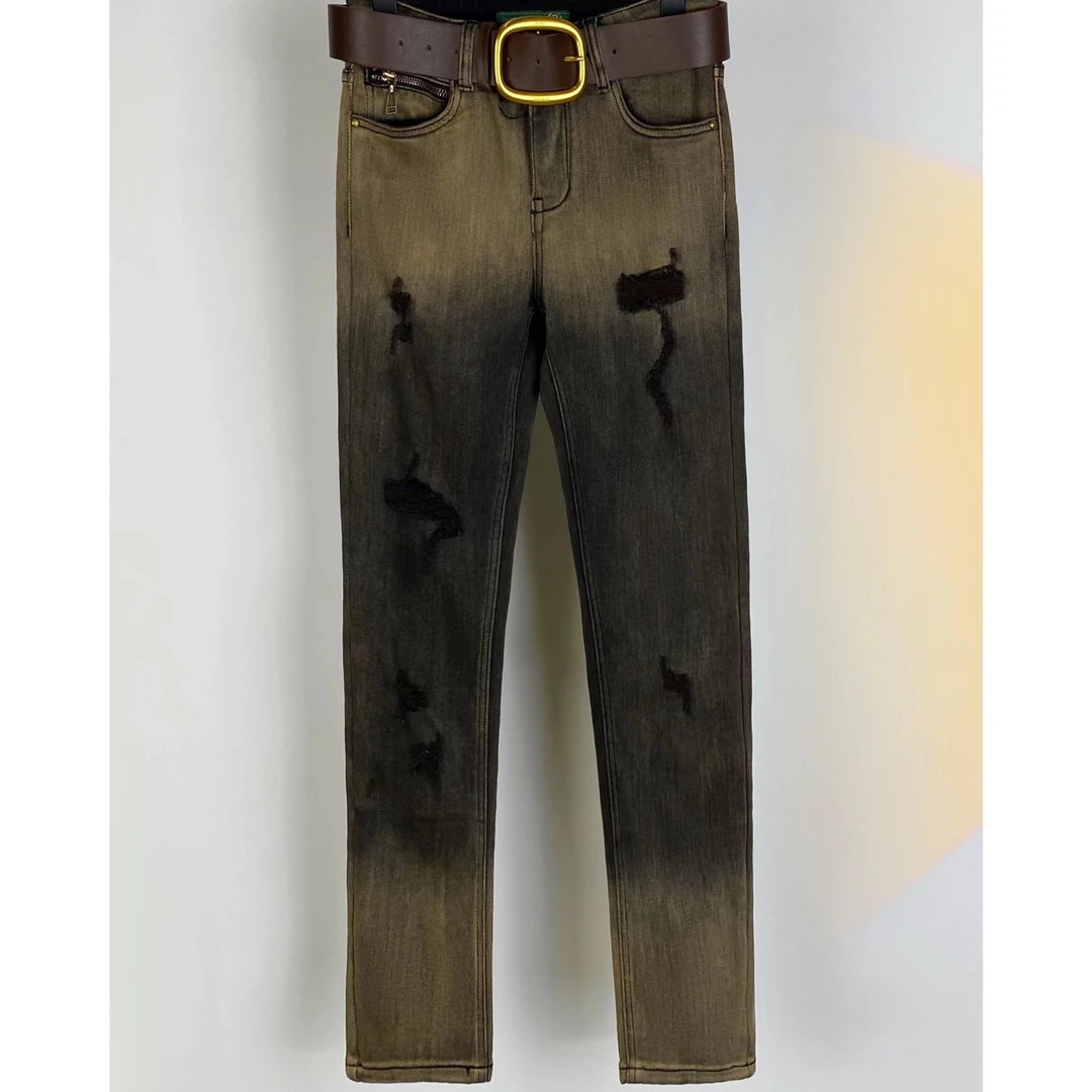 娜三月【植物染】秋冬扎染加厚加绒时尚弹力靴裤M537-1（显腿瘦长）CH