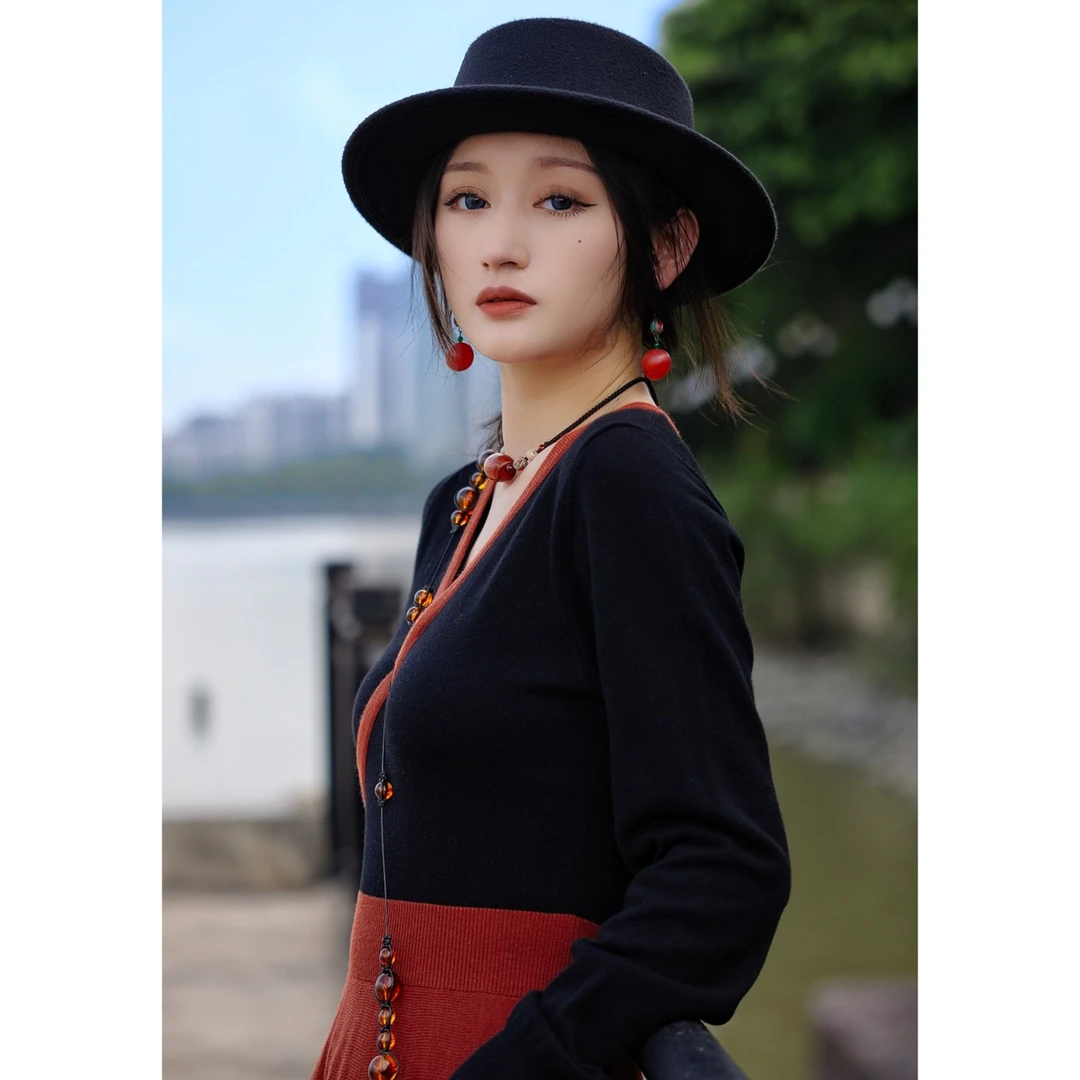 娜三月【暮秋】复古重磅羊毛连衣裙S3652文艺高端连衣裙CH