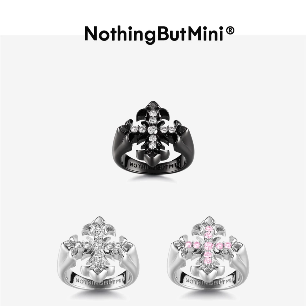 铜合金合成锆石戒指 黑白十字星戒指