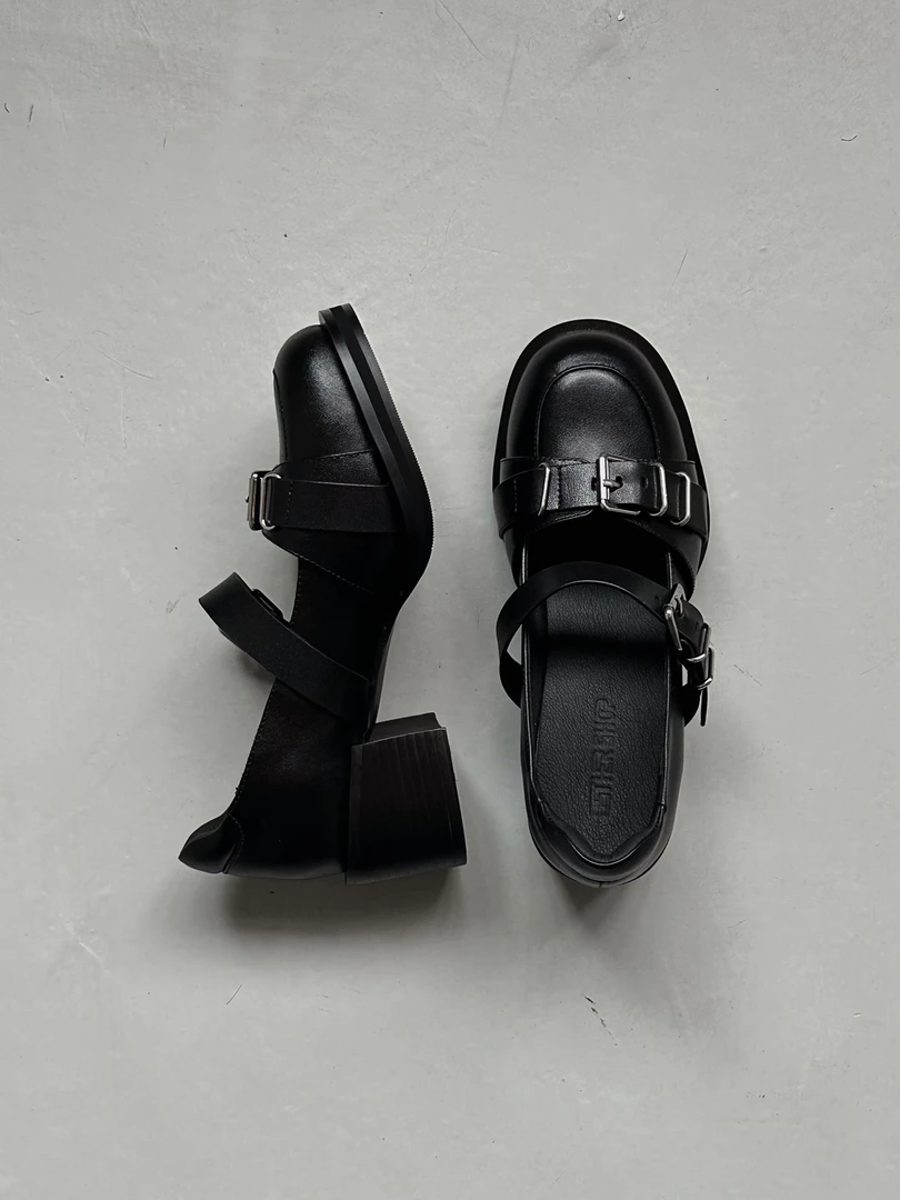 asthershop原创 圆头厚底高跟女鞋 黑色浅口粗跟单鞋