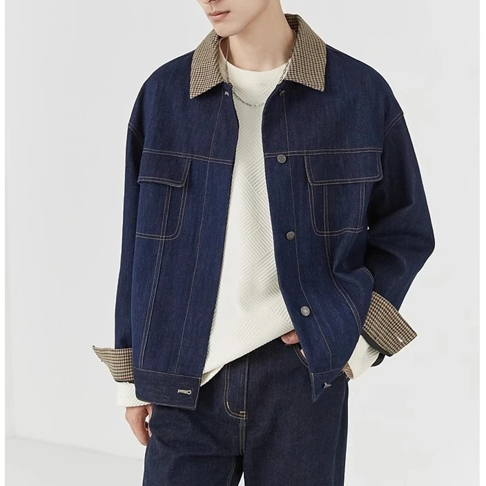 不易褪色拼接时尚牛仔外套男199#