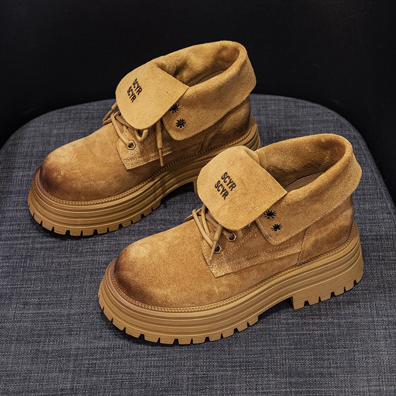 马丁靴女2024秋季新款英伦风真皮复古翻盖骑士靴厚底两穿擦色短靴