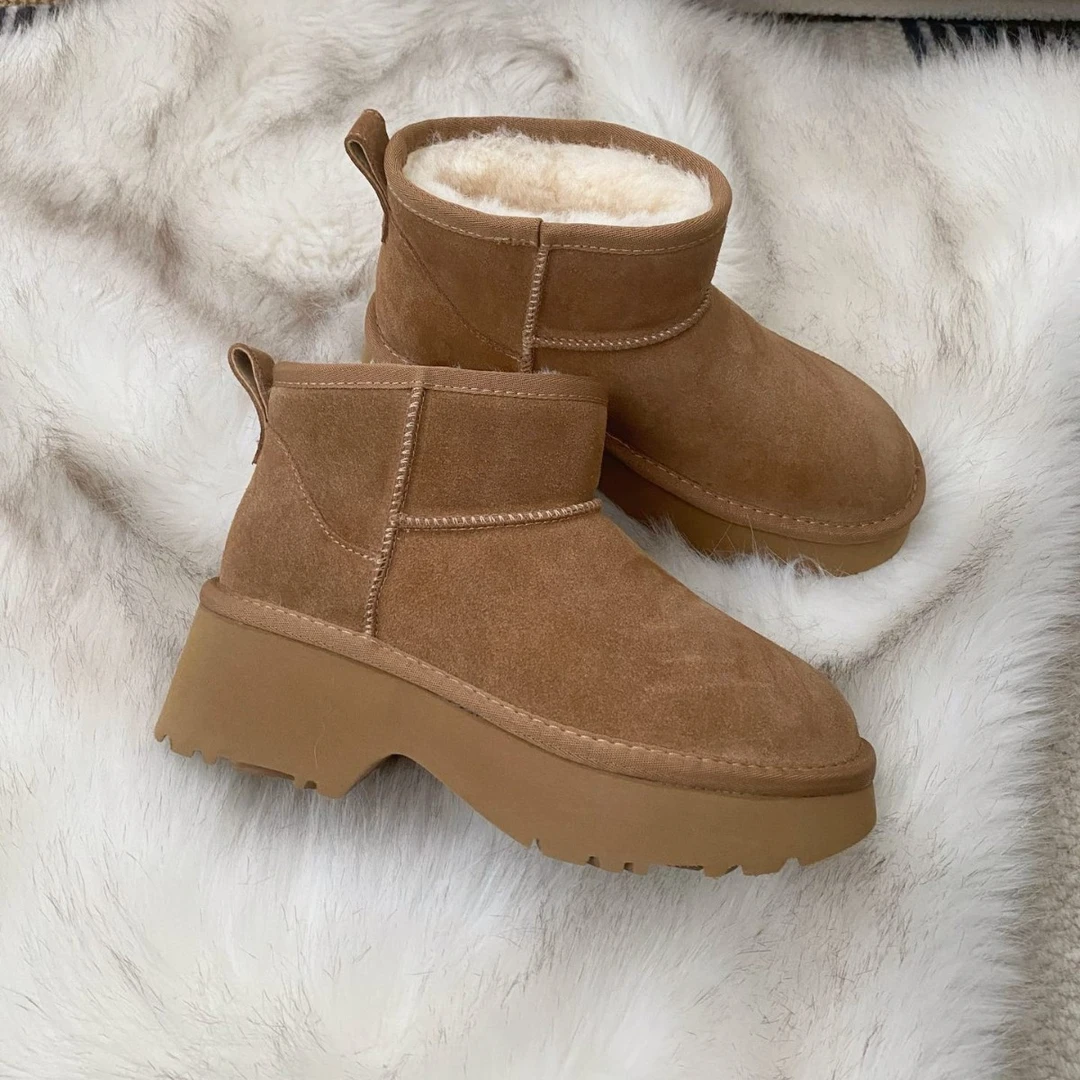 真皮雪地靴女2024冬季新款时尚加绒加厚保暖毛毛棉鞋厚底增高短靴