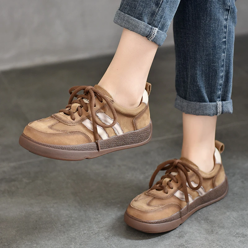 真皮低帮运动风德训鞋女2024春夏新款复古休闲百搭板鞋平底女鞋子