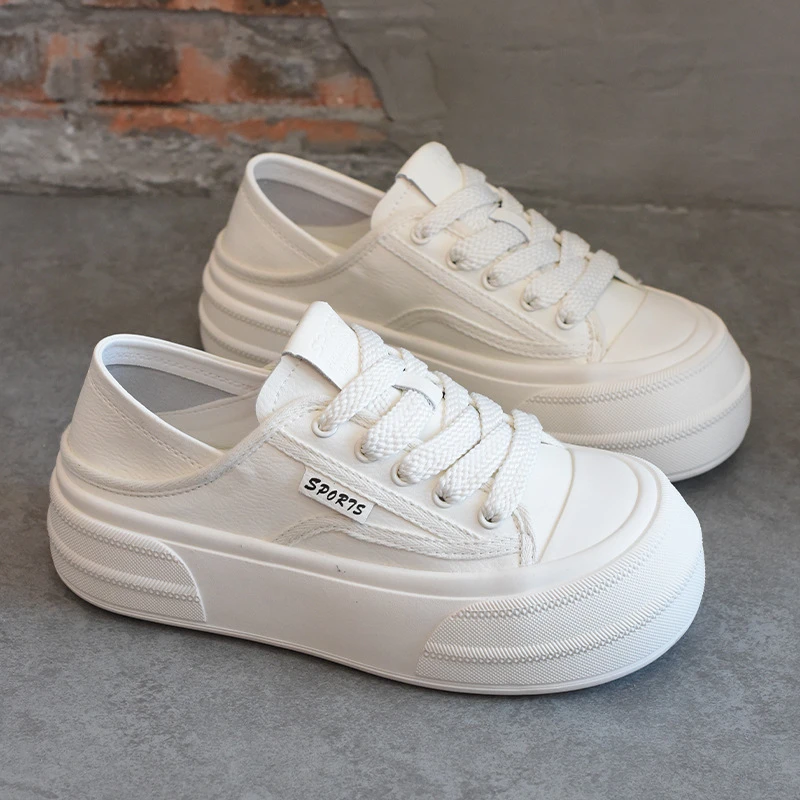 网红爆款真皮踩脚两穿小白鞋女2024春季新款厚底增高学生休闲板鞋