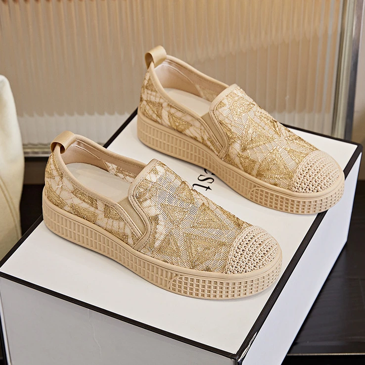 网面渔夫鞋女2024夏季新款平底时尚浅口休闲单鞋女百搭一脚蹬女鞋