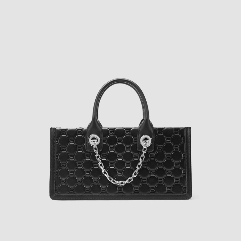 绿谷6199-1黑色时尚新款轻奢个性链条装饰潮流撞色方包小众手提包