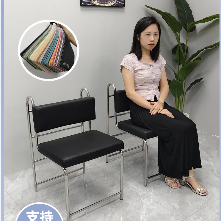 简约餐厅椅书房椅皮革椅子设计师新款餐椅不锈钢餐厅椅现代风椅子