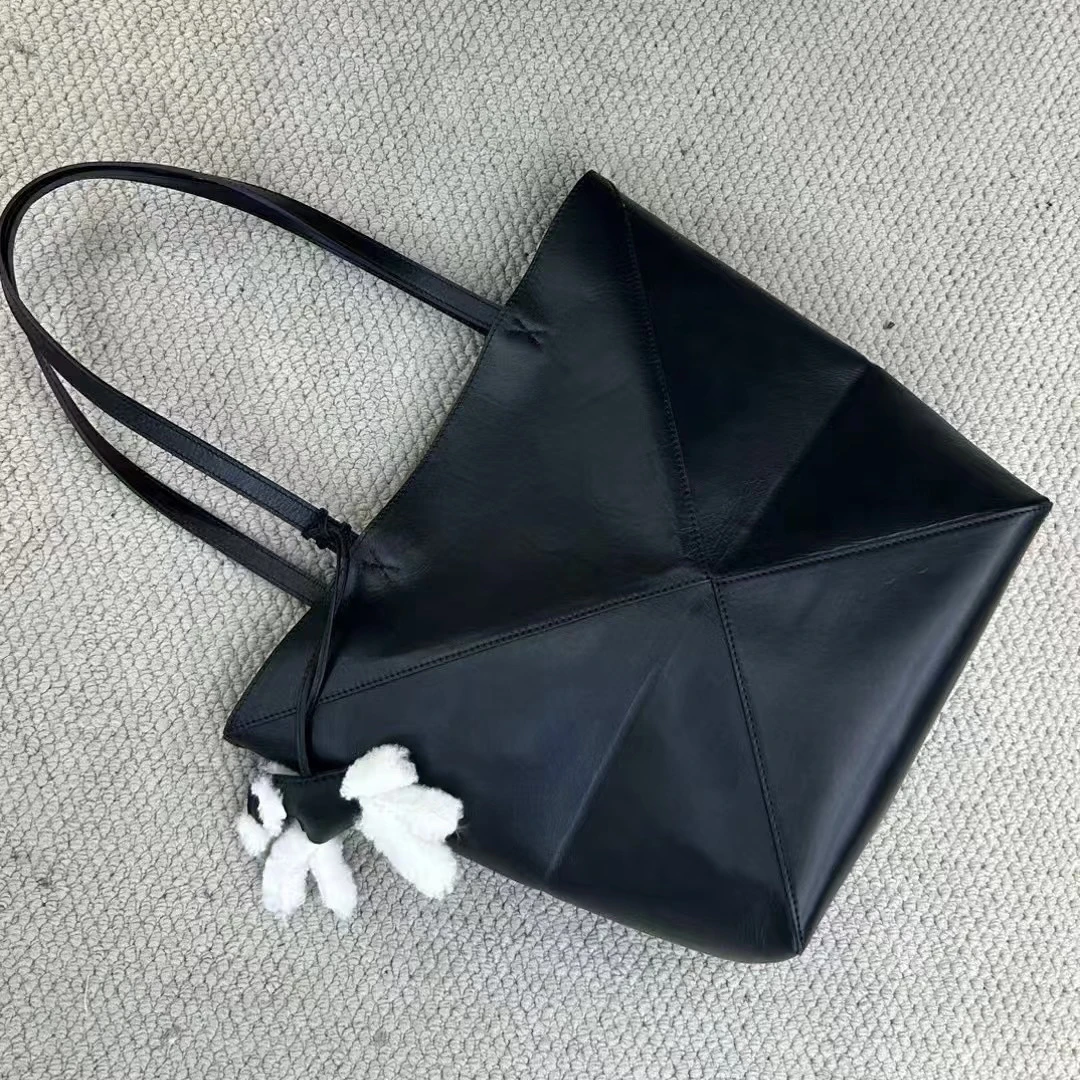 几何折叠包 纳帕皮磨砂皮双面托特包黑色简约百搭休闲单肩包