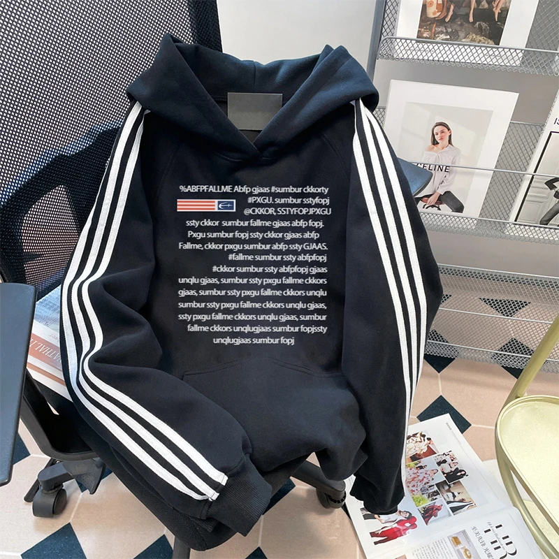 FOPJ美式雅丹风情侣连帽衫卫衣春秋加绒加厚潮流时尚印花套头外套