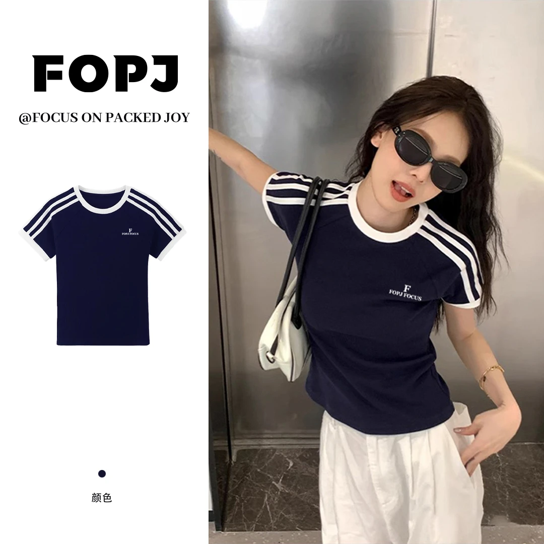 FOPJ重磅精梳棉修身洋气时尚短袖t恤女休闲夏季网红字母印花上衣