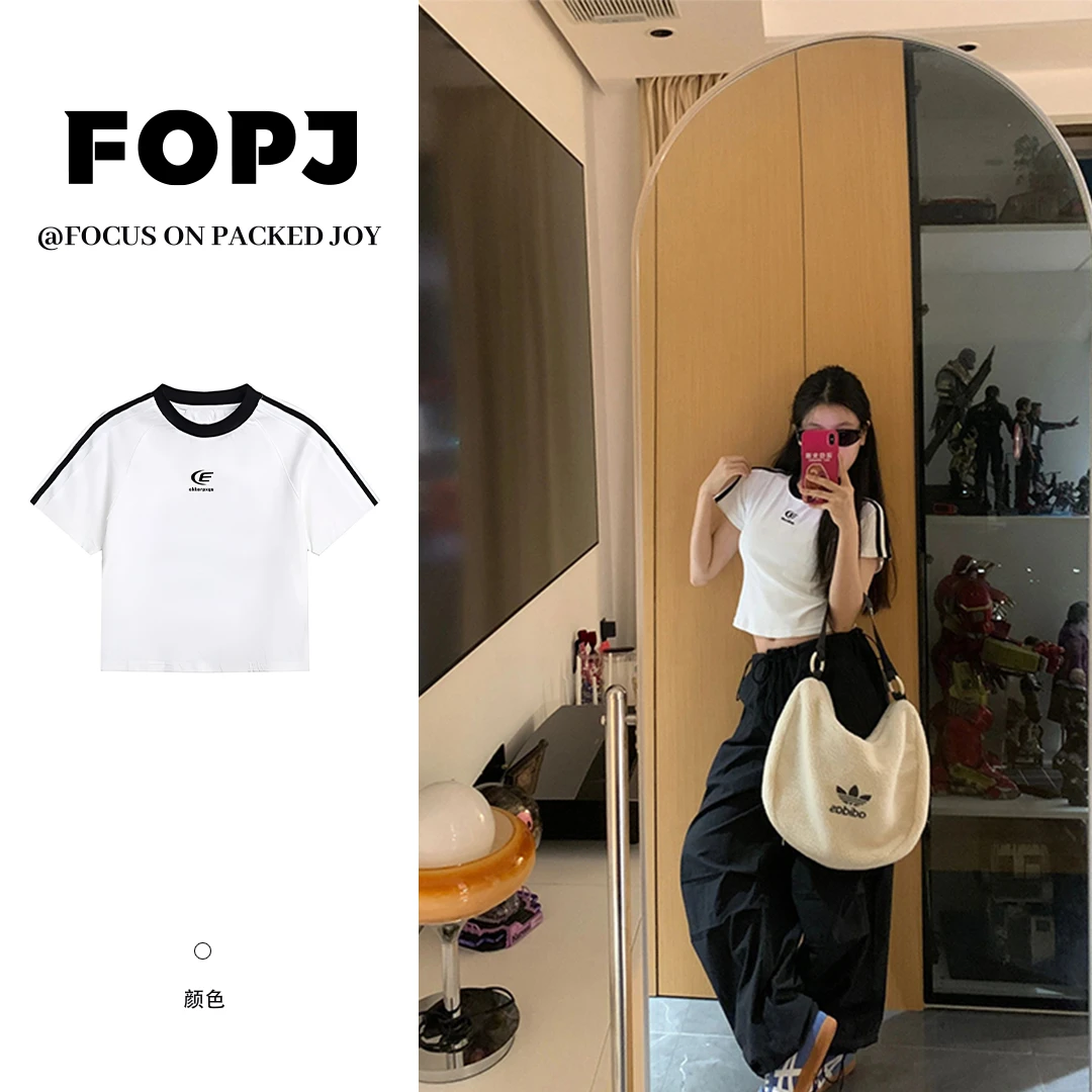 FOPJ重磅精梳棉T恤显瘦时尚休闲夏季小众宽松圆领上衣潮设计感ins