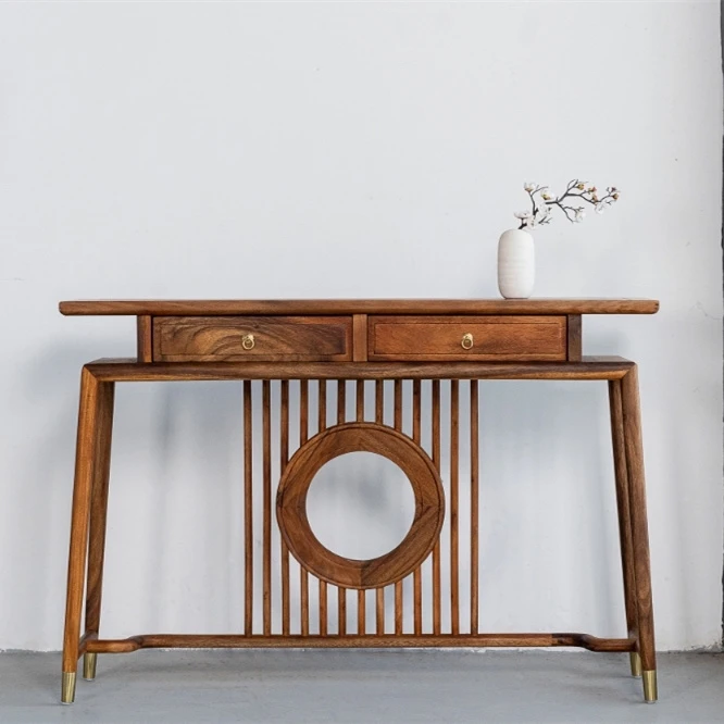 南美胡桃木浩然玄关桌新中式翘头案现代简约家用条案玄关案台供桌