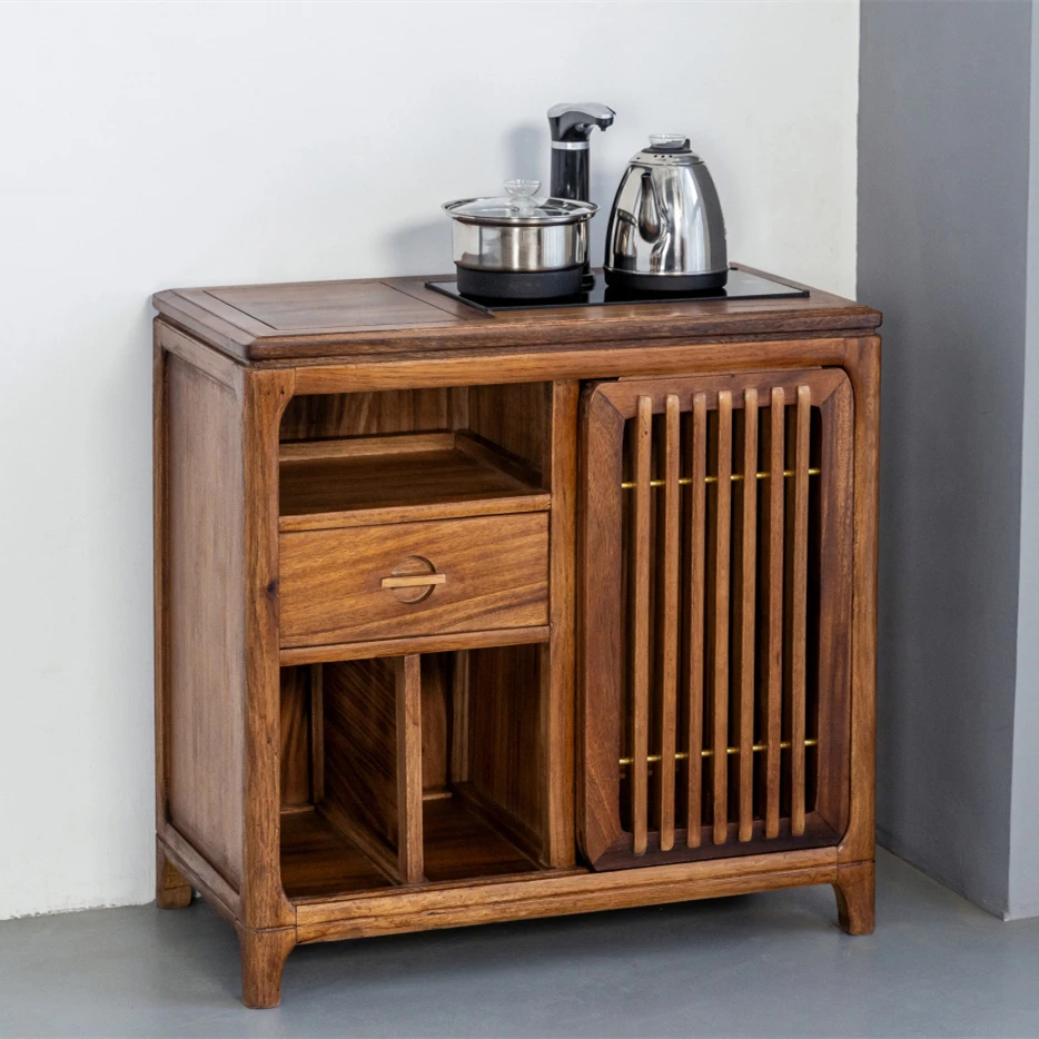胡桃木竹意茶水柜新中式实木茶台餐边柜客厅边柜角几桌子置物茶柜