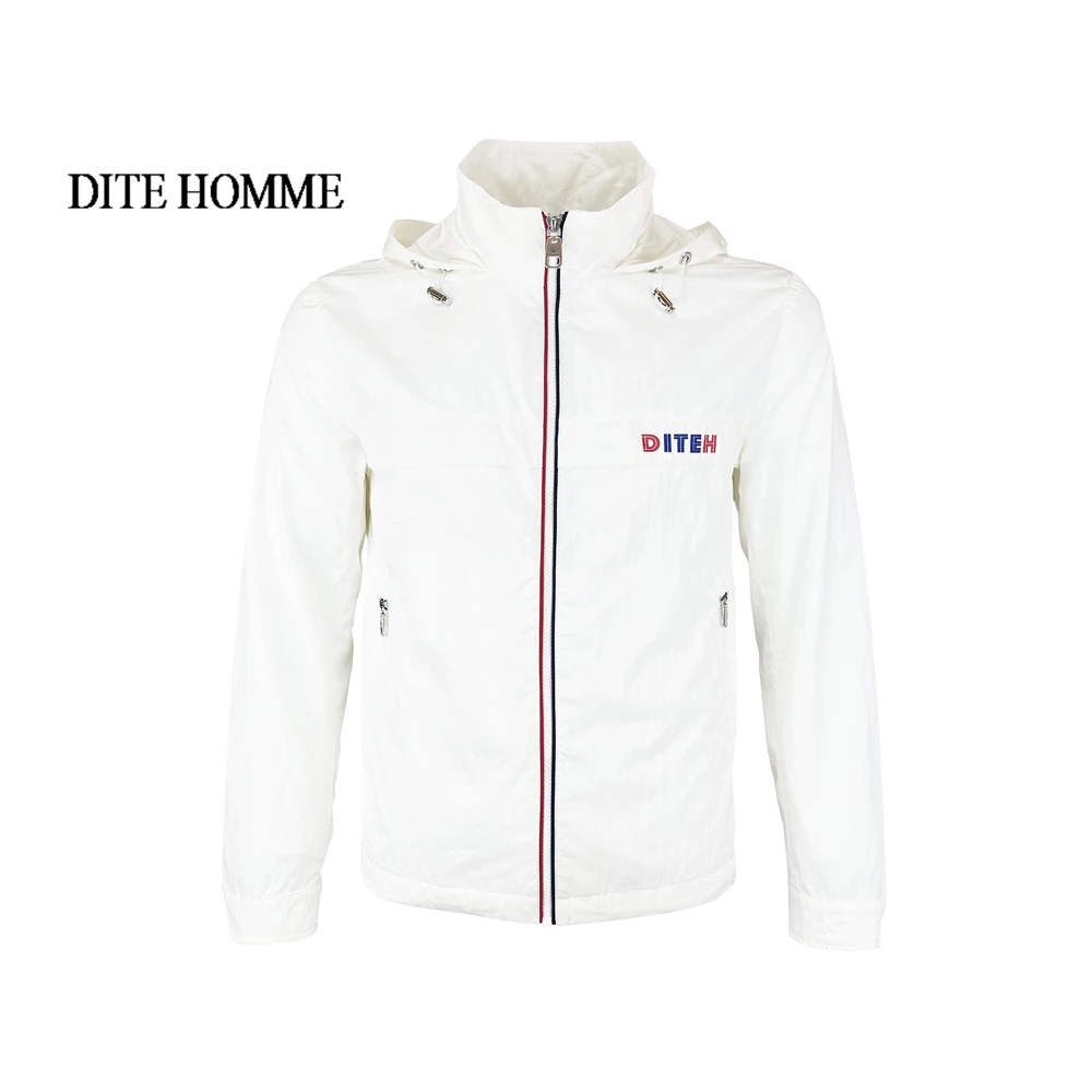Dite男士春秋款米白色简约休闲时尚防风防水帽子可拆修夹克外套