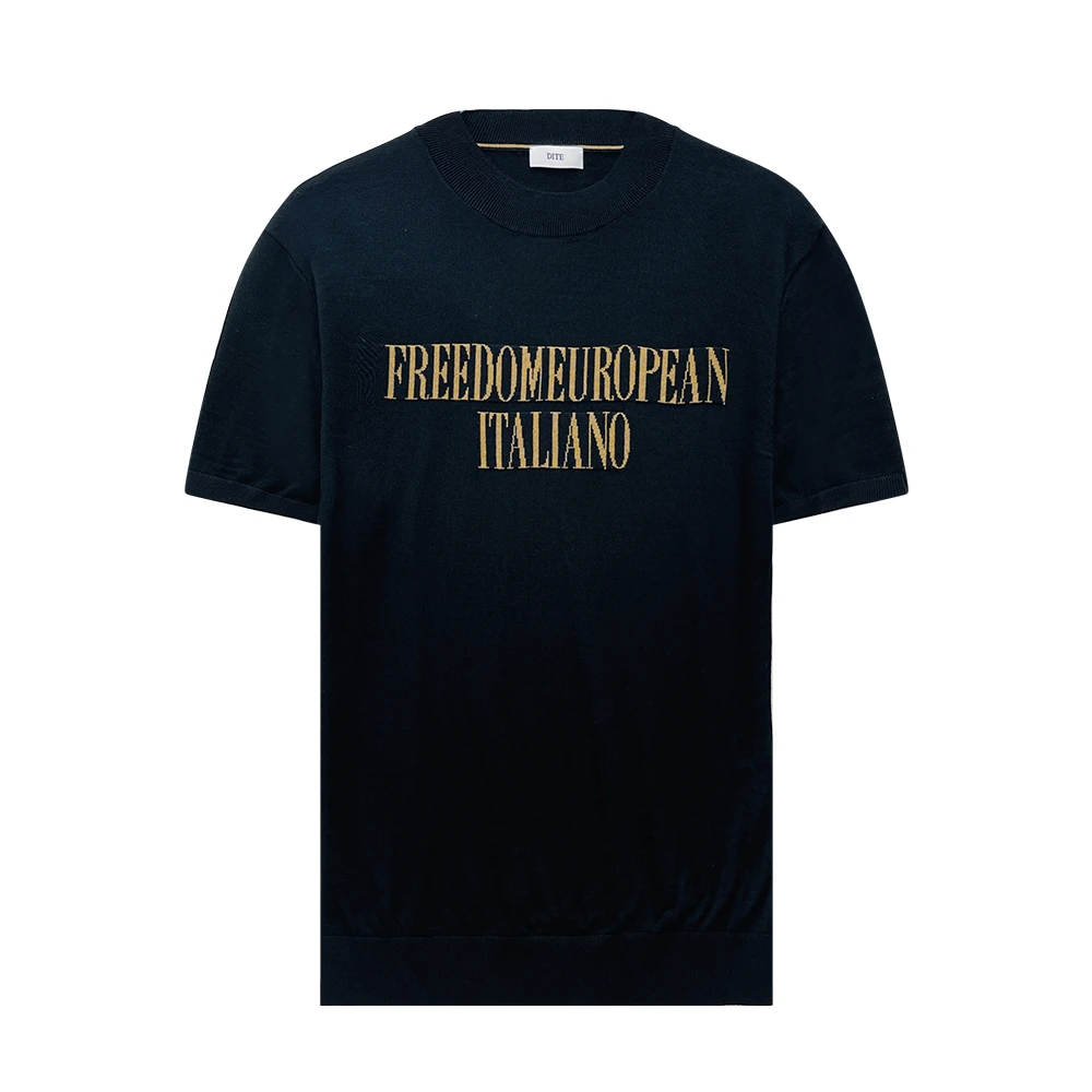 Dite迪特男士25新款羊毛字母合身圆领套头薄款短袖T恤复古时尚