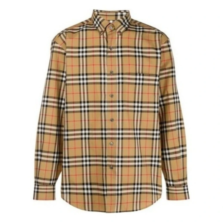 全新未使用 BURBERRY/博柏利 男士秋季领口纽扣经典格子长袖衬衫
