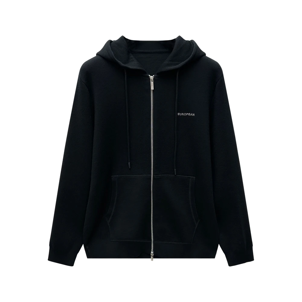 Dite男士秋冬季节带帽针织时尚休闲黑色运动长袖宽松百搭羊毛衫