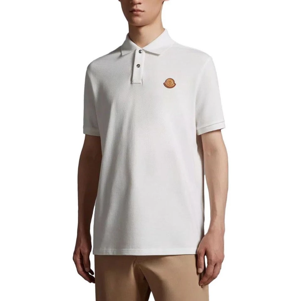 全新未使用 MONCLER 纯色套头直筒POLO衫男款夏季白色透气休闲