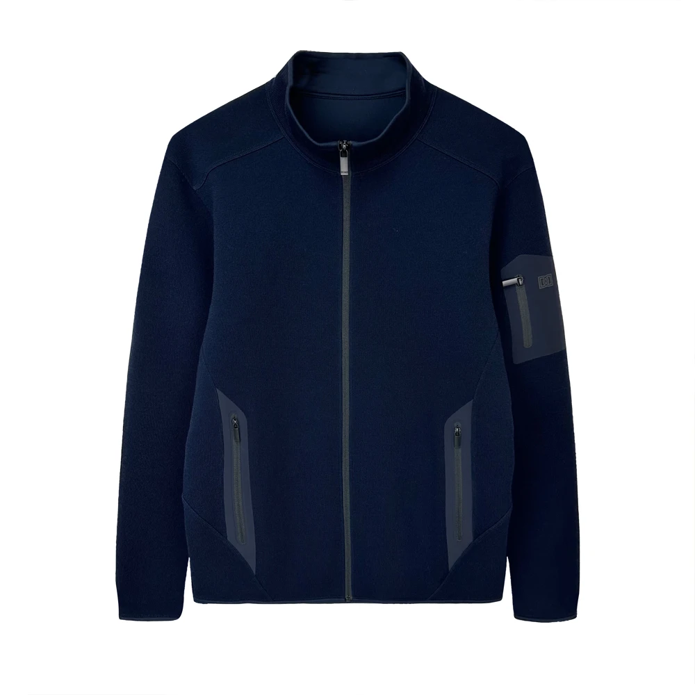 Dite男士春秋深蓝色百搭时尚休闲舒适简约商务立领羊毛针织开衫