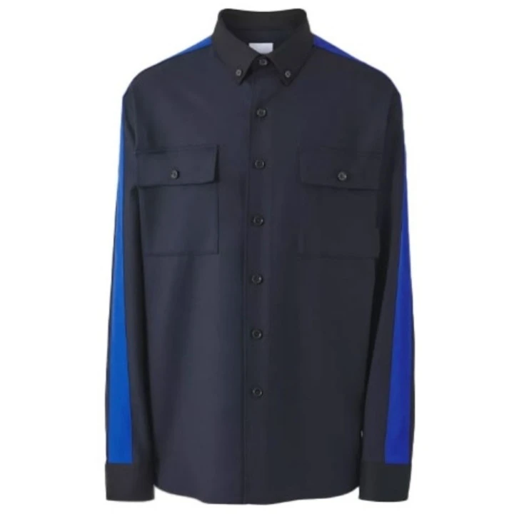 全新未使用 BURBERRY/博柏利 男士设计羊毛藏青色经典长袖衬衫