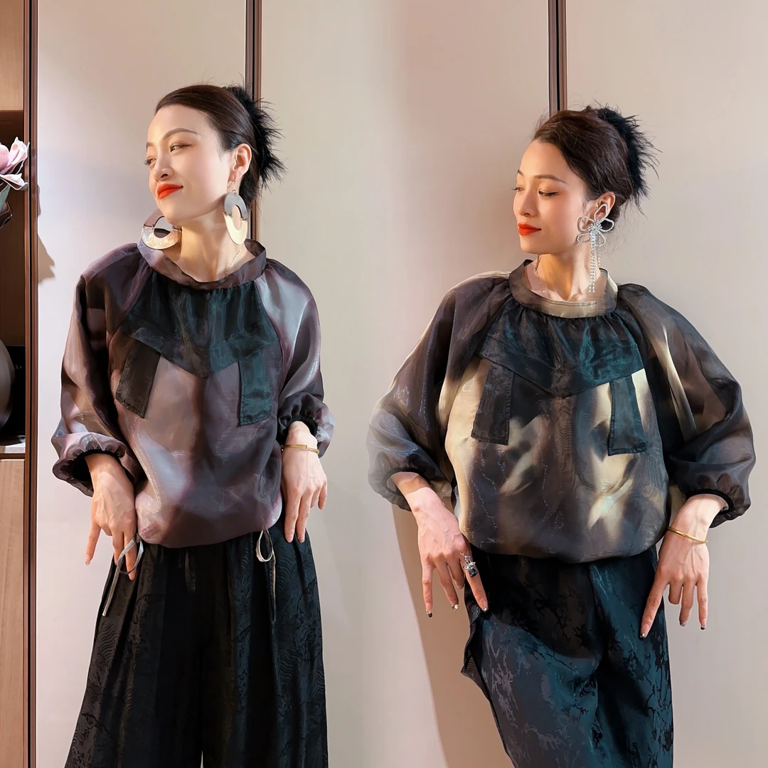 简约休闲上衣1204春秋显瘦长袖时尚复古宽松圆领卓拉