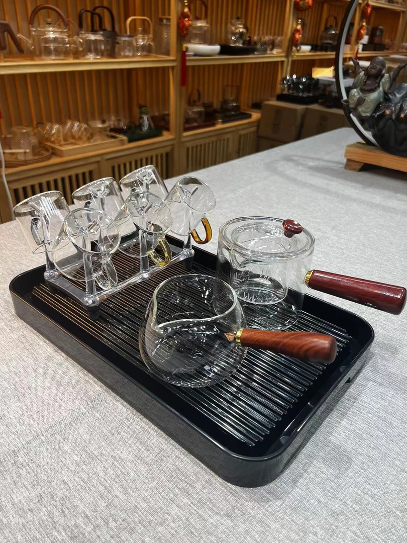 透明高档简约耐热侧把壶公杯杯架品杯套组