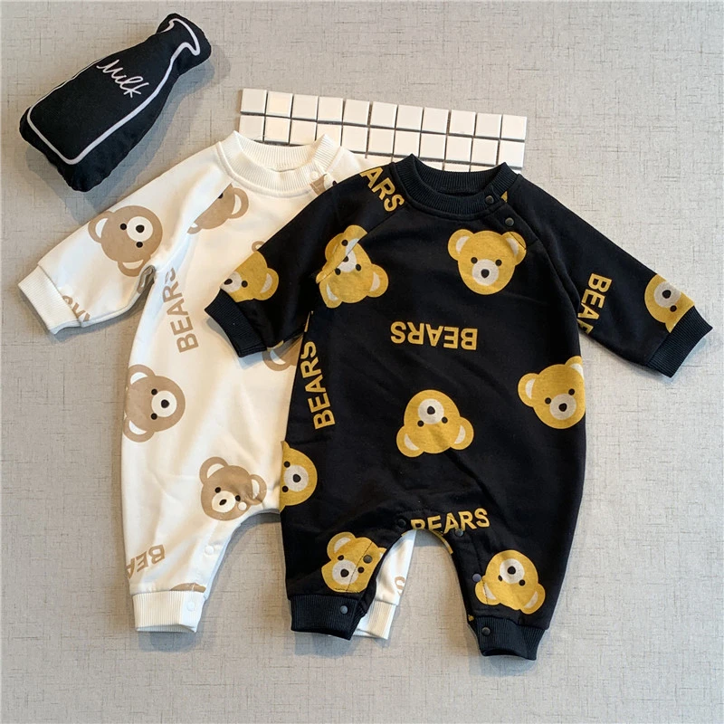 2022秋季新款宝宝外出衣服可爱小熊毛圈爬服新生儿婴儿长袖连体衣