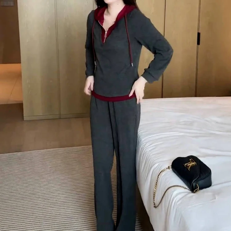 春秋新款拼接假两件上衣气质外贸两件套潮小个子休闲时尚套装女士