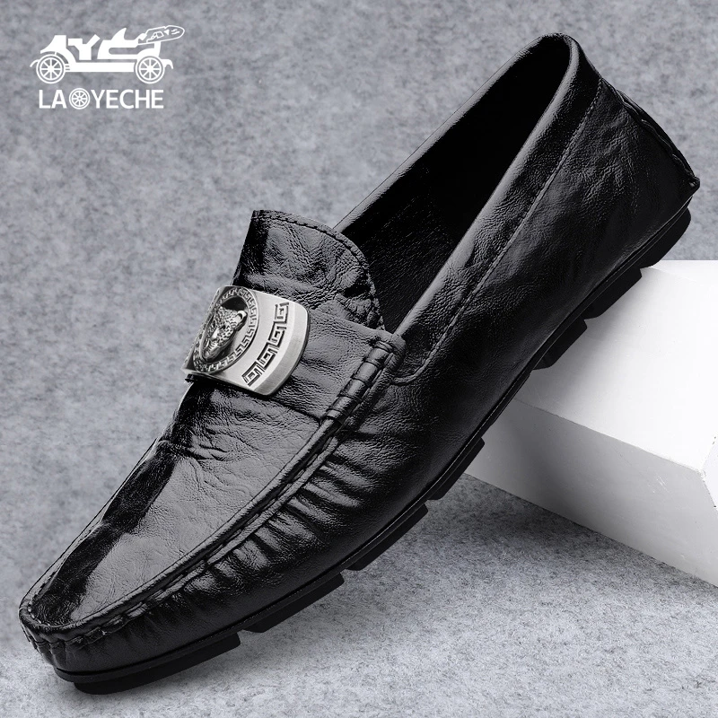 老爷车男士豆豆鞋时尚潮流一脚蹬驾车鞋百搭新款真皮软底休闲皮鞋