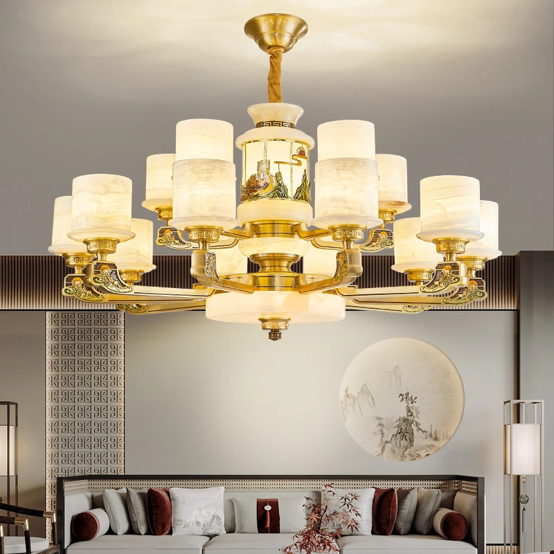 EYPHI/益菲新中式全铜玉石客厅吊灯禅意别墅自建房吊灯2024年新款