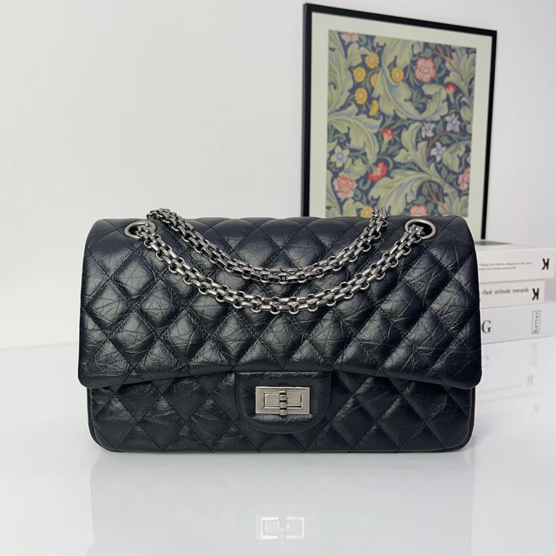 小香风真皮女包2025新款高级感时尚单肩斜挎包头层牛皮菱格链条包