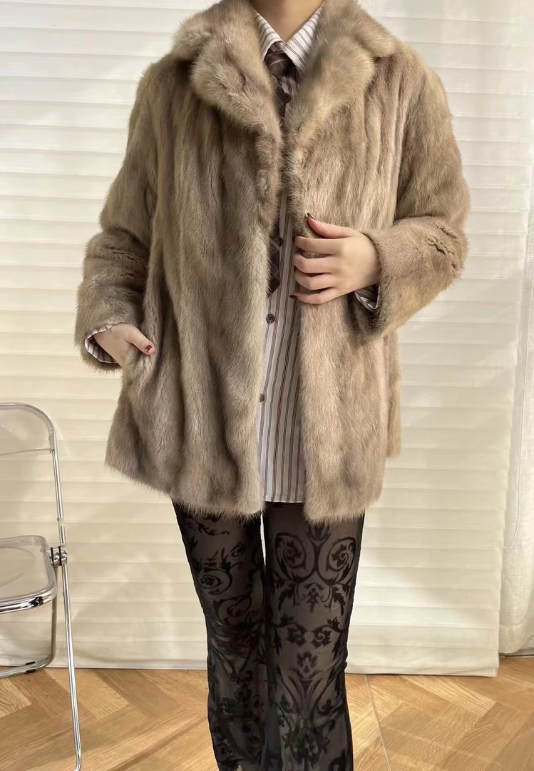 天然皮草进口中古水貂大衣毛毛外套洋气貂皮外套孤品NO退NO换貂毛