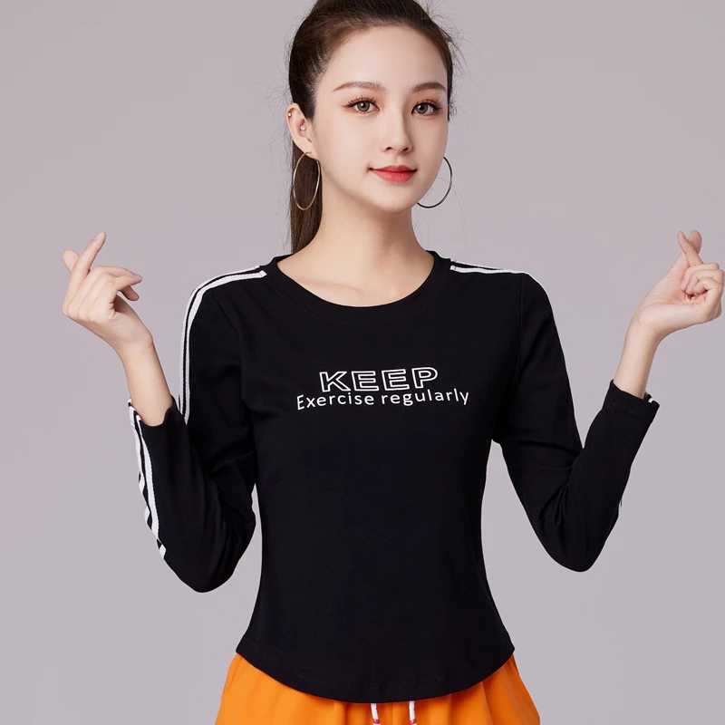 运动T恤女款爆款2023新款秋装广场舞服装洋气时尚长袖圆领打底衫