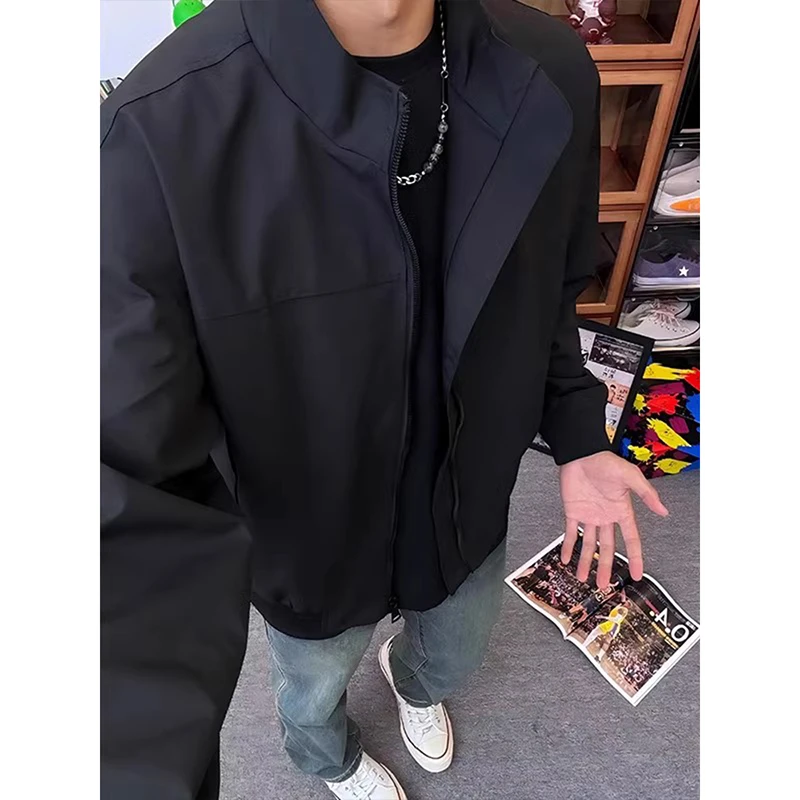 美式潮牌立领教练夹克外套男秋冬款黑色棒球服cleanfit飞行员棉服