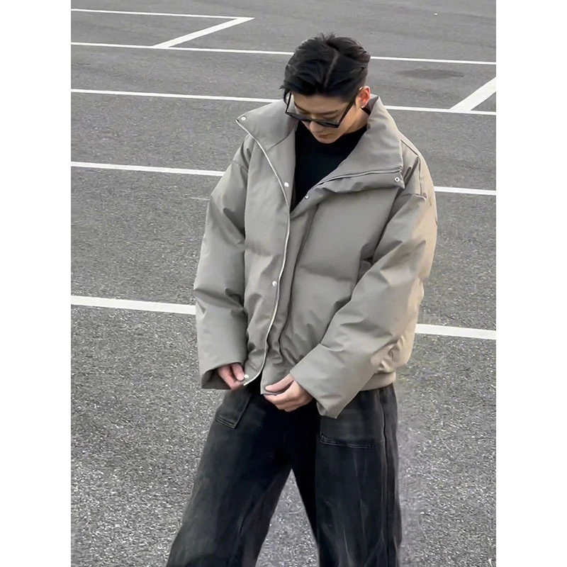 pu皮短款棉服男生冬季穿搭美式痞帅高级感外套加厚保暖立领面包服