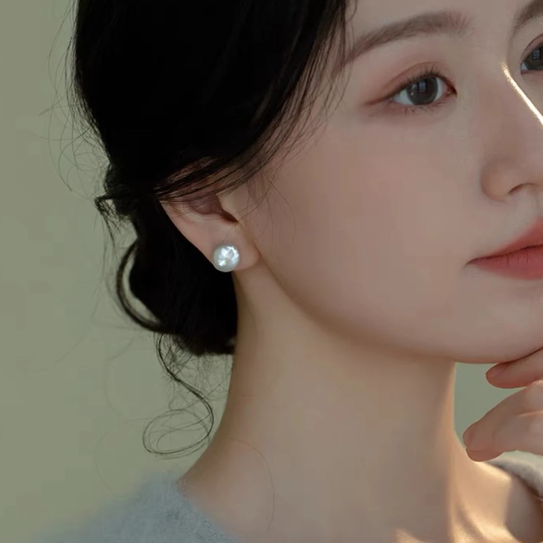 天然淡水珍珠204#气质百搭光面纽扣珠珠耳钉