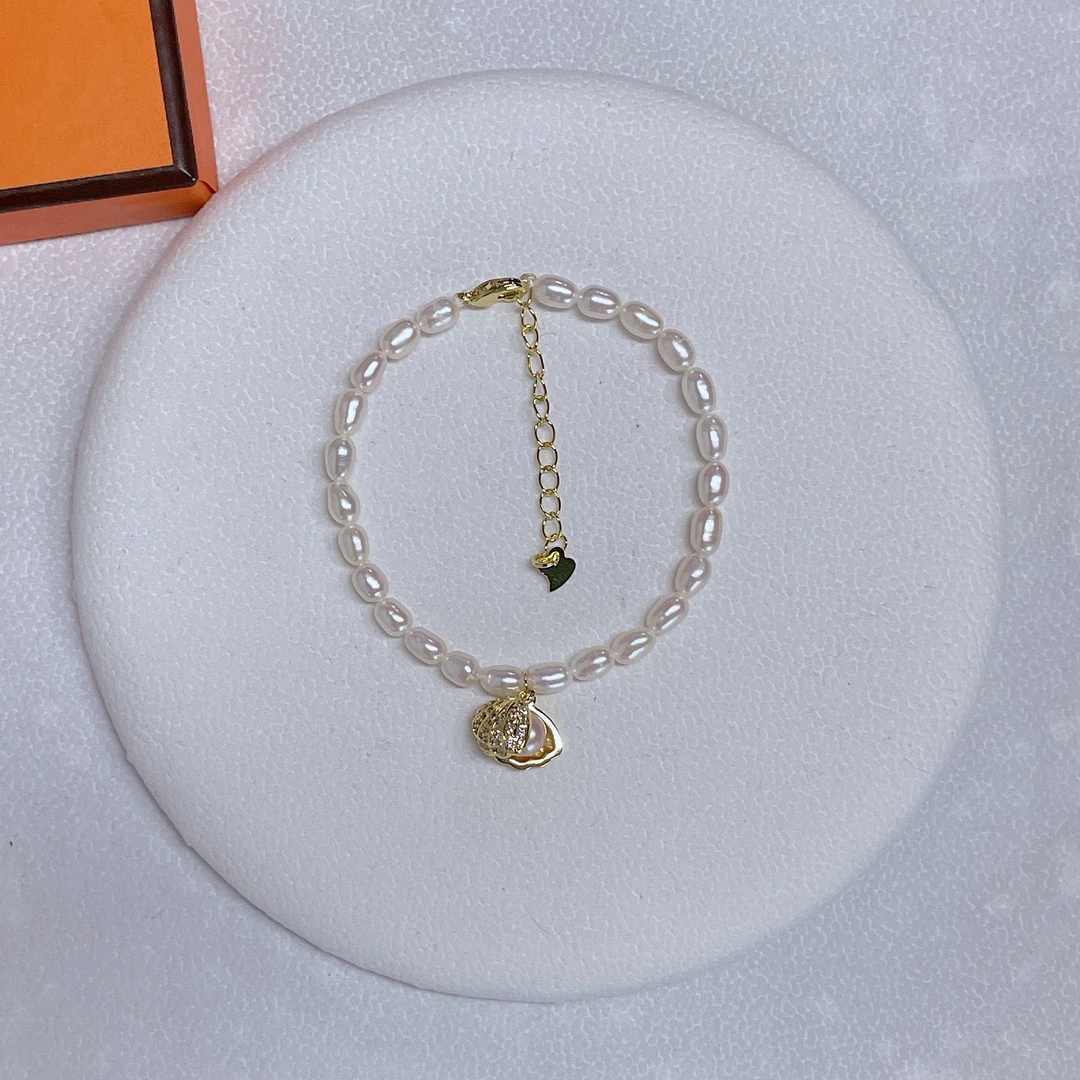 铜合金手链 5027#3-4M米珠白贝壳设计款可调节手链