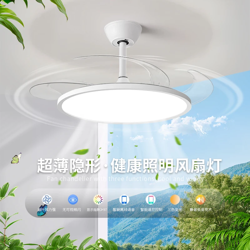 隐形风扇灯大风力客厅餐厅家用2024新款一体吊灯超薄静音吊扇灯具