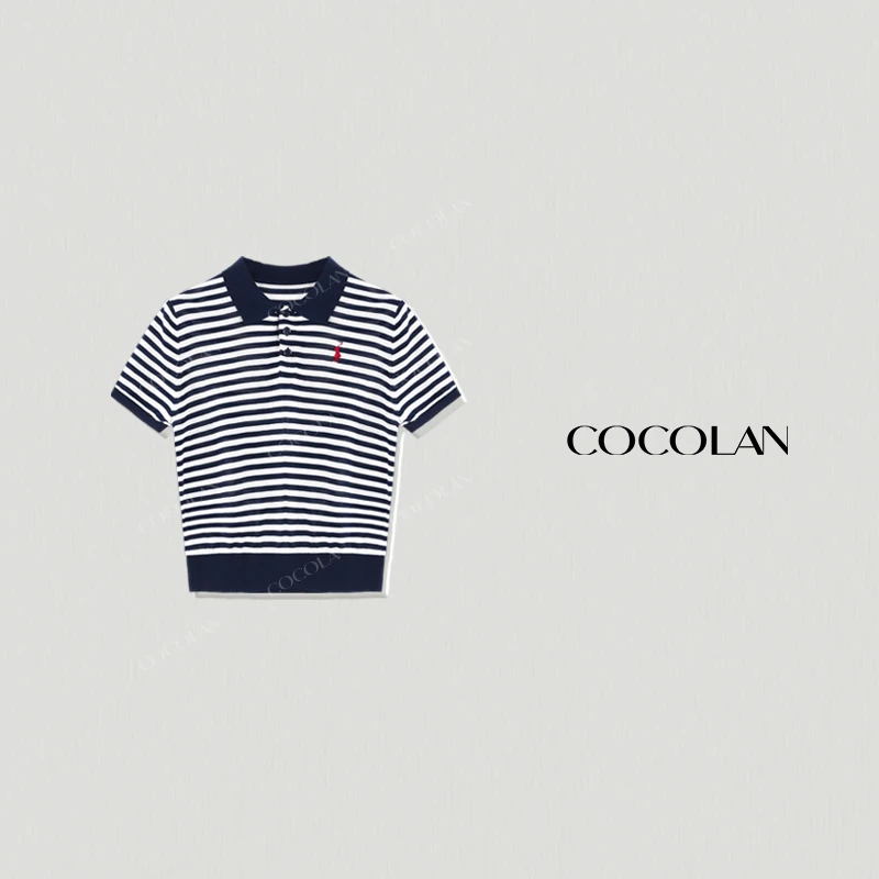 COCOLAN【拉夫Polo】POLO领天丝桑蚕丝针织条纹T恤女CL6TX007