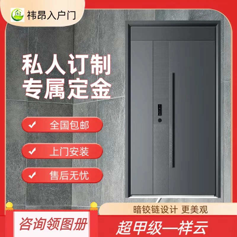 2025新款超甲级入户门加厚板材防盗门配高端可视指纹锁实心大拉手