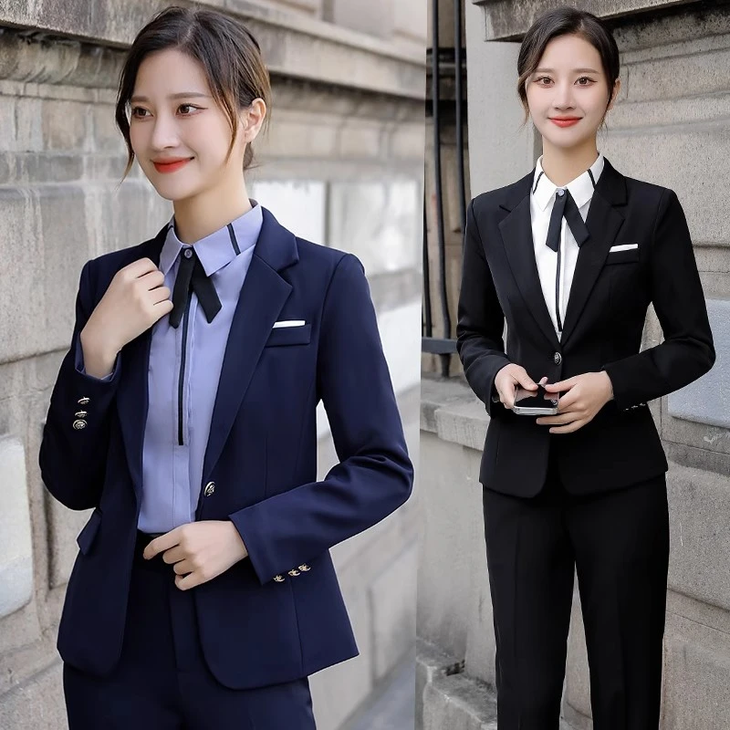 时尚套装女春秋季长袖公务员面试正装前台工装气质西装外套工作服