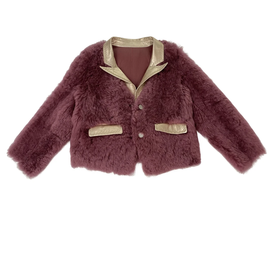 HJ【新时新意】绒毛托卡轻奢通勤西装领皮和毛一体外套女新爆款冬季